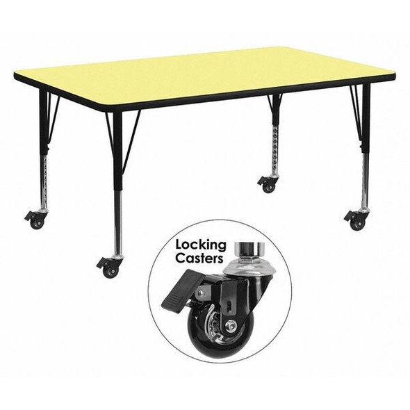 Flash Furniture Activity Table,Rect,Yellow,30"x72" XU-A3072-REC-YEL-T-P-CAS-GG Flash Furniture Activity Table,Rect,Yellow,30"x72" XU-A3072-REC-YEL-T-P-CAS-GG