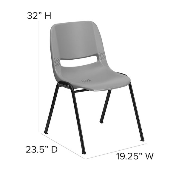 Flash Furniture Stack Chair,Ergo Shell,Plastic,Gray RUT-EO1-GY-GG