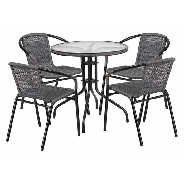 Flash Furniture Table Set w/Rattan Chair,Rnd,Gray,28" TLH-087RD-037GY4-GG