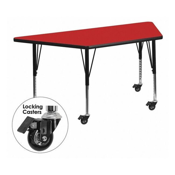 Trapezoid Activity Table, Chrome, Laminate, Particleboard, Steel, Red