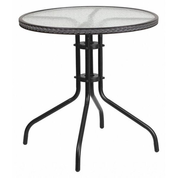 Flash Furniture Glass Table,Gray Rattan Edging,Round,28" TLH-087-GY-GG