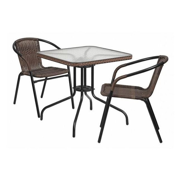 Square Table Set, Aluminum, Glass, Metal, Plastic, Rattan, Clear