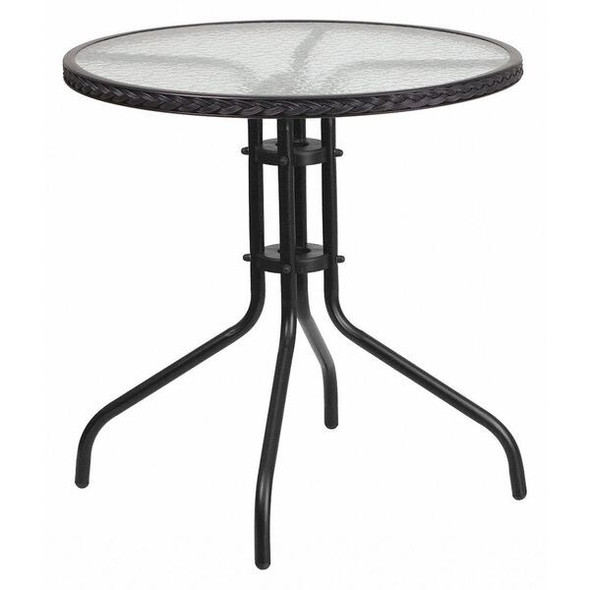 Flash Furniture Glass Table,Blk Rattan Edging,Rnd,28" TLH-087-BK-GG