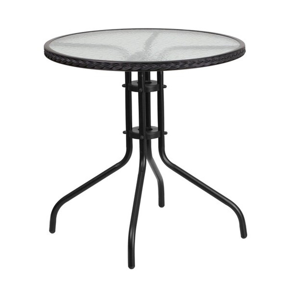 Flash Furniture Glass Table,Blk Rattan Edging,Rnd,28" TLH-087-BK-GG