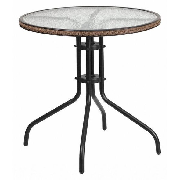 Flash Furniture Glass Table,Brown Rattan Edging,Rnd,28" TLH-087-DK-BN-GG