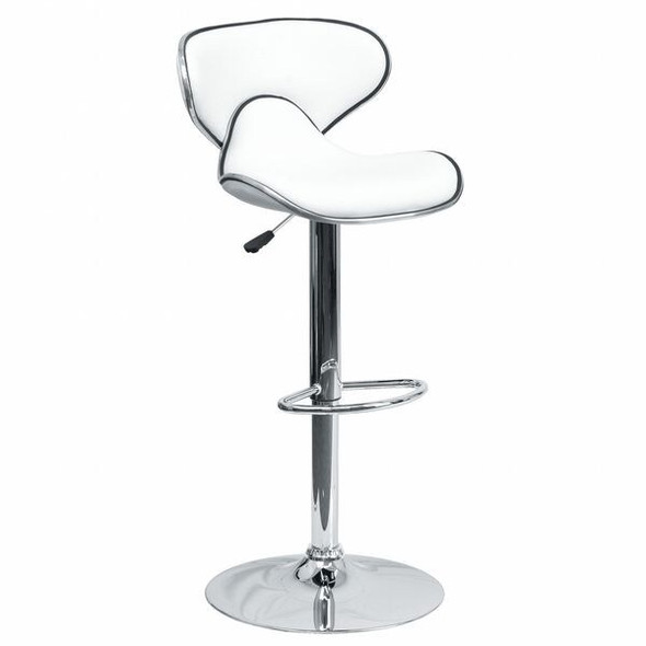 Flash Furniture White Vinyl Barstool,Adj Height DS-815-WH-GG Flash Furniture White Vinyl Barstool,Adj Height DS-815-WH-GG