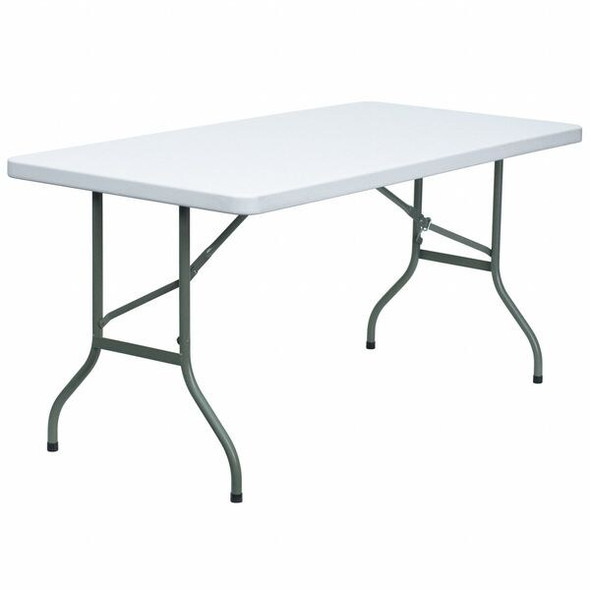 Rectangle Wh 30X60 Plastic Fold Table, 30" W, 60" L, 29" H, Plastic Top, White