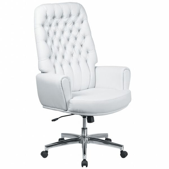 Executive Chair Fixed Arms, 18-3/4" to 21-1/2" Height, Leather, White
