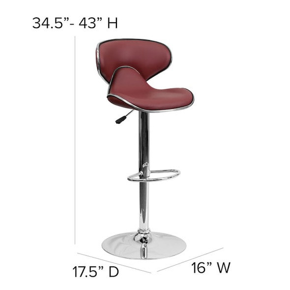 Flash Furniture Burgundy Vinyl Barstool,Adj Height DS-815-BURG-GG Flash Furniture Burgundy Vinyl Barstool,Adj Height DS-815-BURG-GG