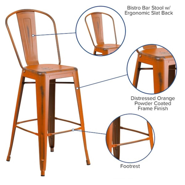 Flash Furniture Distressed Orange Metal Stool, Material: metal ET-3534-30-OR-GG