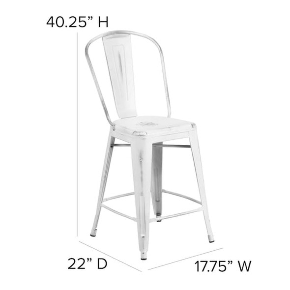 Flash Furniture Distressed White Metal Stool ET-3534-24-WH-GG