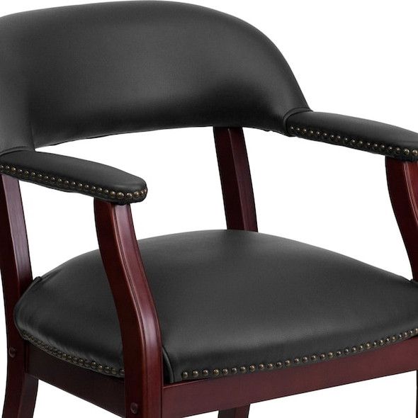 Traditional Luxurious Conference Chair, Black Back, 24 in W 27" L 31-1/2" H, Upholstered Straight