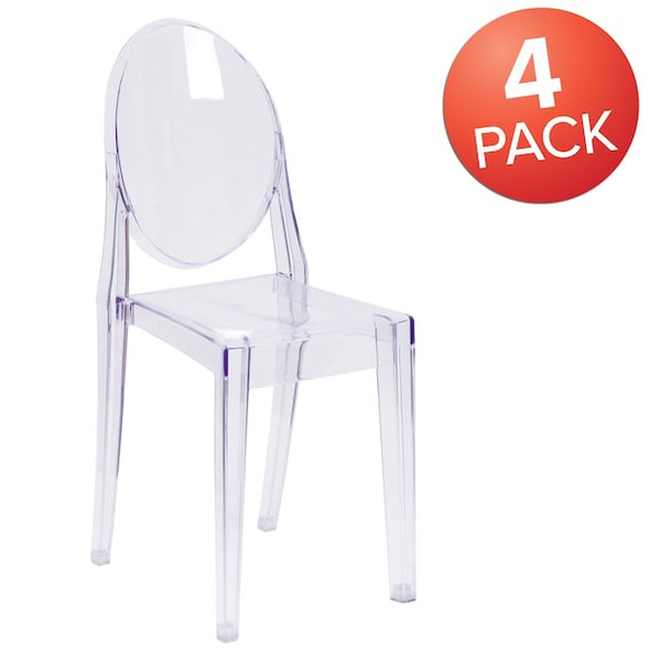 Flash Furniture Ghost Side Chair in Transparent Crystal,PK4 4-FH-111-APC-CLR-GG