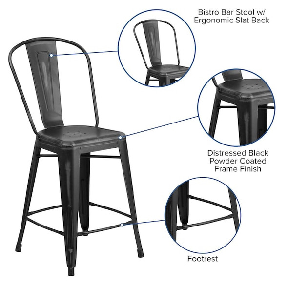 Flash Furniture Distressed Black Metal Stool,PK4 4-ET-3534-24-BK-GG Flash Furniture Distressed Black Metal Stool,PK4 4-ET-3534-24-BK-GG