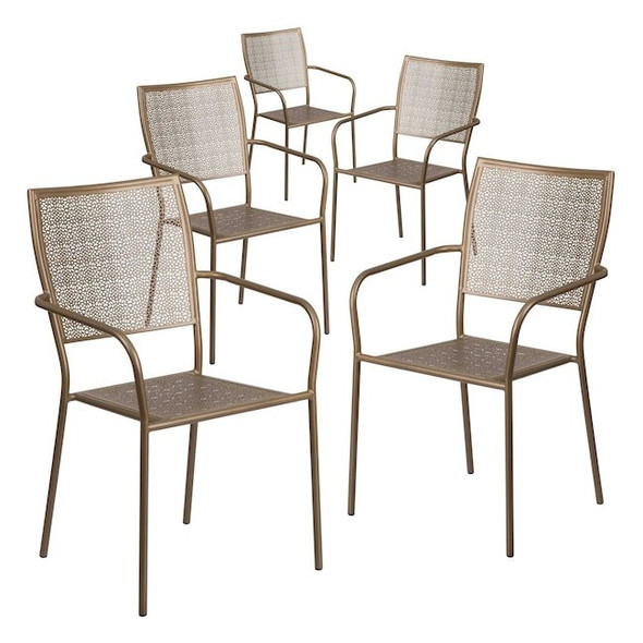 Flash Furniture Gold Steel Patio Arm Chair with Square Back, PK5 5-CO-2-GD-GG