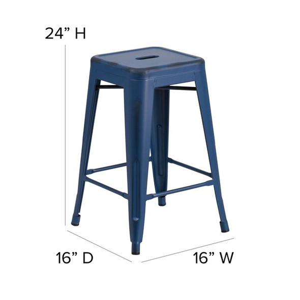 Flash Furniture 4PK 24"H Backless Blue Metal Counter Height Stool 4-ET-BT3503-24-AB-GG