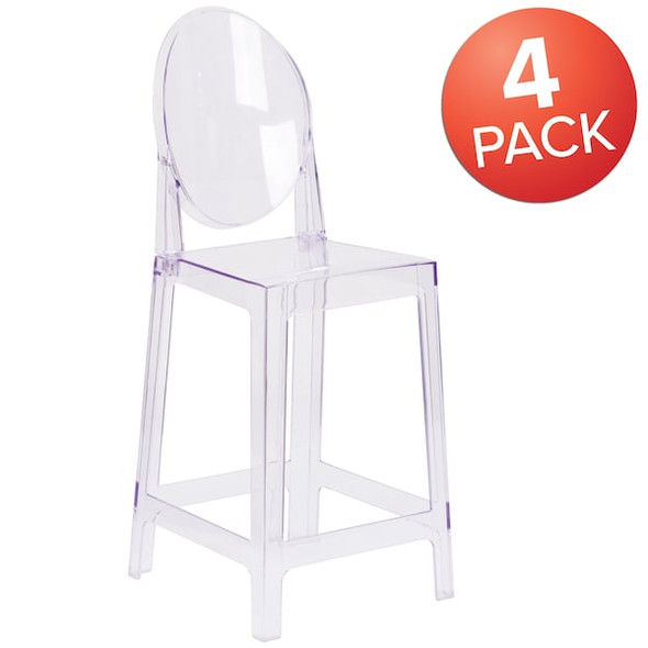 Flash Furniture 4PK Ghost Counter Stool with Oval Back in Crystal 4-OW-GHOSTBACK-24-GG