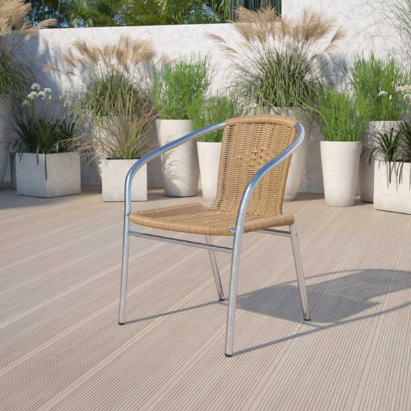 Flash Furniture Beige Rattan Aluminum Chair,PK4 4-TLH-020-BGE-GG