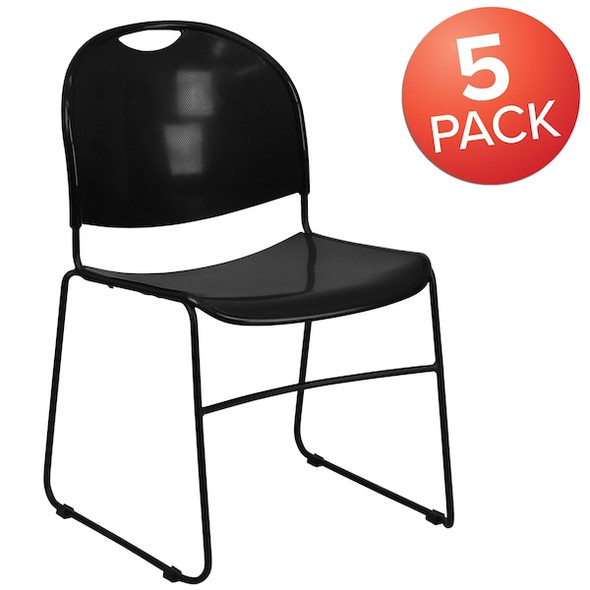 Flash Furniture Black Stack Chair-Black Frame,PK5 5-RUT-188-BK-GG