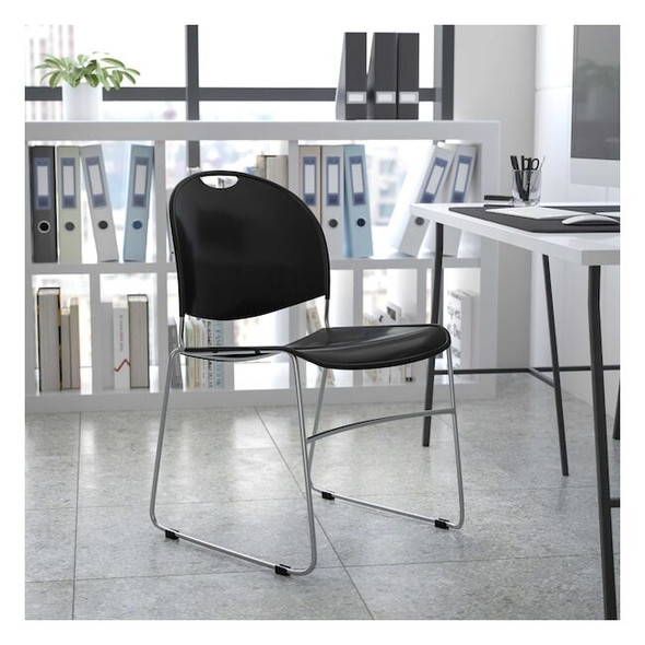 Flash Furniture Black Stack Chair-Chrome Frame,PK5 5-RUT-188-BK-CHR-GG