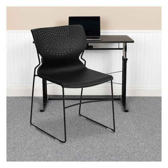 Flash Furniture Black Plastic Stack Chair,PK5 5-RUT-438-BK-GG