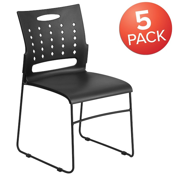 Flash Furniture Black Plastic Stack Chair,PK5 5-RUT-2-BK-GG