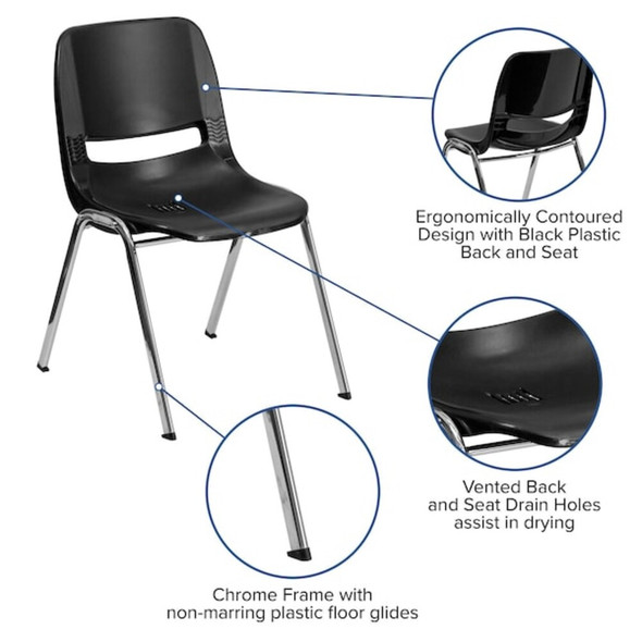 Flash Furniture Black Plastic Stack Chair,PK5 5-RUT-18-BK-CHR-GG