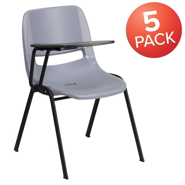Flash Furniture Gray Ergonomic Shell Chair with Rig,PK5 5-RUT-EO1-GY-RTAB-GG