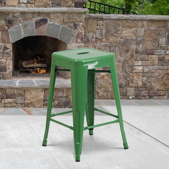 Flash Furniture Green Backless Metal Stool,24",PK4 4-CH-31320-24-GN-GG Flash Furniture Green Backless Metal Stool,24",PK4 4-CH-31320-24-GN-GG