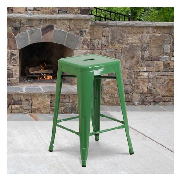 4PK 24"H Backless Green Metal Counter Height Stool