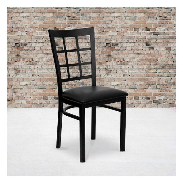 Black Window Back Metal Restaurant Chair,Black Vinyl Seat,PK2