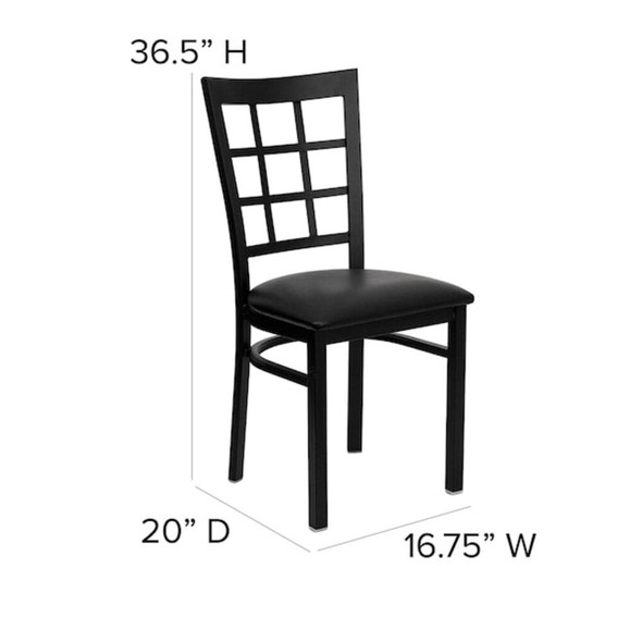 Black Window Back Metal Restaurant Chair,Black Vinyl Seat,PK2  2-XU-DG6Q3BWIN-BLKV-GG