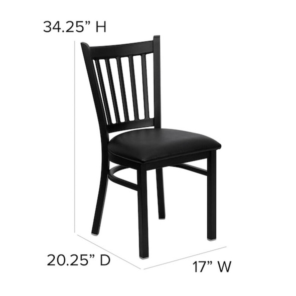 Black Vertical Back Metal Restaurant Chair,Black Vinyl Seat,PK2  2-XU-DG-6Q2B-VRT-BLKV-GG