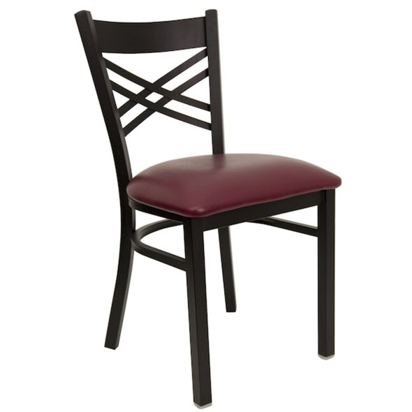 Black ''X'' Back Metal Restaurant Chair,Burgundy Vinyl Seat,PK2  2-XU-6FOBXBK-BURV-GG