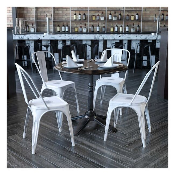 Distressed White Metal Indoor-Outdoor Stackable Chair,PK4