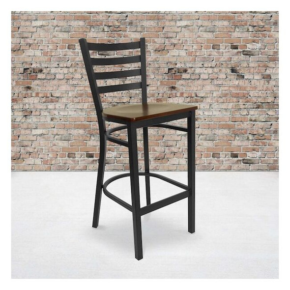 Flash Furniture Black Ladder Stool-Mah Seat,PK2 2-XU-DG697BLAD-BAR-MAHW-GG