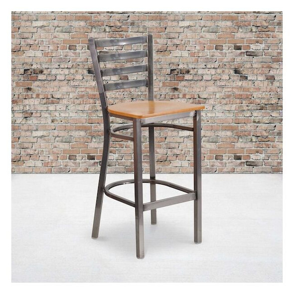 Flash Furniture Clear Ladder Stool-Nat Seat,PK2 2-XU-DG697BLAD-CLR-BAR-NATW-GG