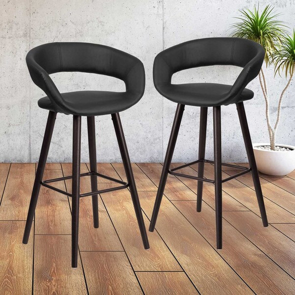 Flash Furniture Black Vinyl Barstool,29"H, PK2 2-CH-152560-BK-VY-GG