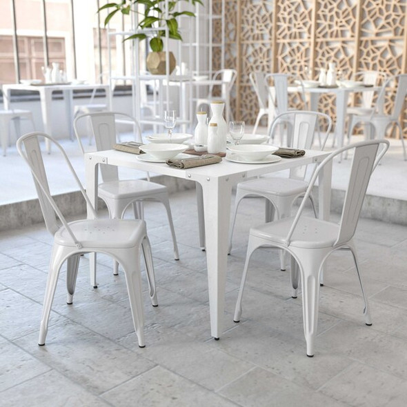 Flash Furniture White Metal Indoor-Outdoor Stackable Chair,PK4 4-CH-31230-WH-GG