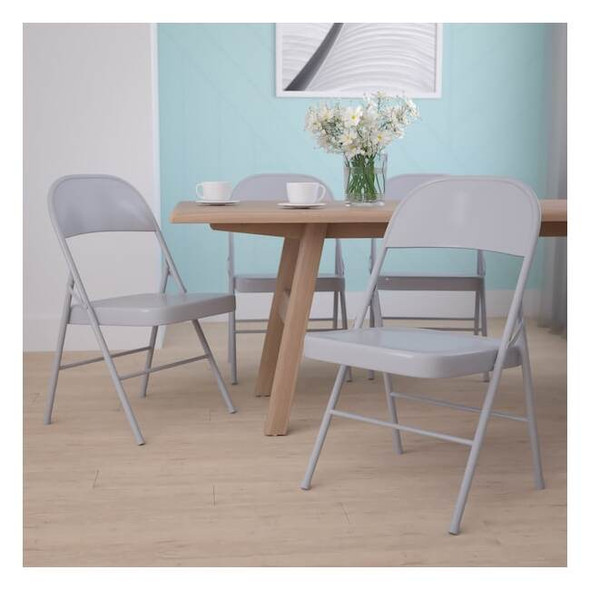 HERCULES Series Double Braced Gray Metal Folding Chair,PK4