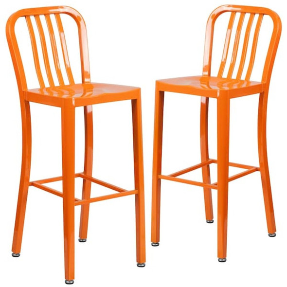 2PK 30" High Orange Metal Barstool with Slat Back  2-CH-61200-30-OR-GG
