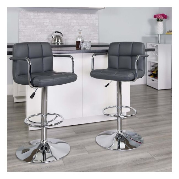 Flash Furniture Gray Quilted Vinyl Barstool,PK2 2-CH-102029-GY-GG
