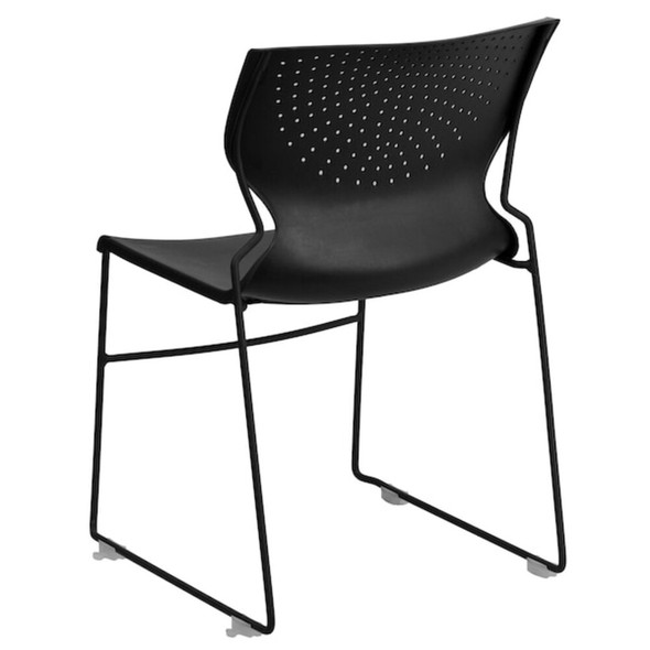 Flash Furniture Stack Chair, Plastic, Black, 31.75" H RUT-438-BK-GG