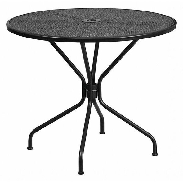 Flash Furniture 35.25" Round Black Steel Patio Table-Umbrella Hole CO-7-BK-GG