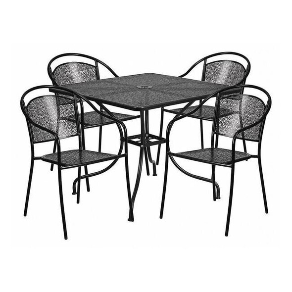 Flash Furniture 35.5" Square Black Steel Table w/ 4 Chairs CO-35SQ-03CHR4-BK-GG