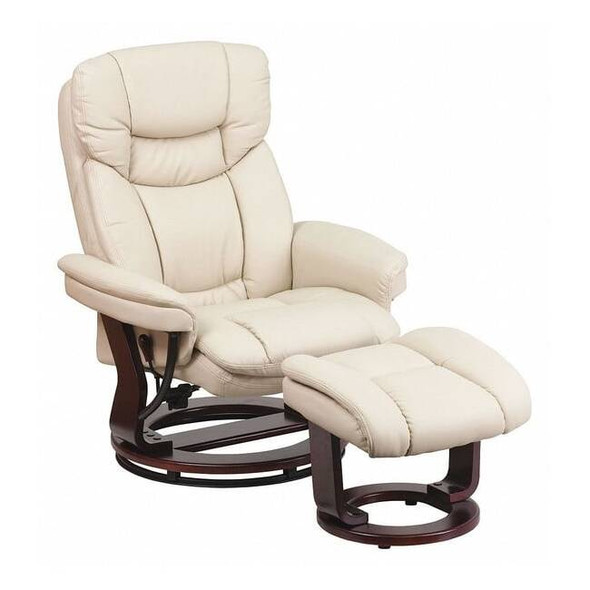 Beige LeatherSoft Swivel Recliner & Curved Ottoman