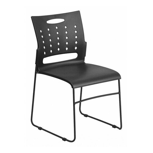 Flash Furniture Stack Chair, Plastic, Black, 17.50" H RUT-2-BK-GG