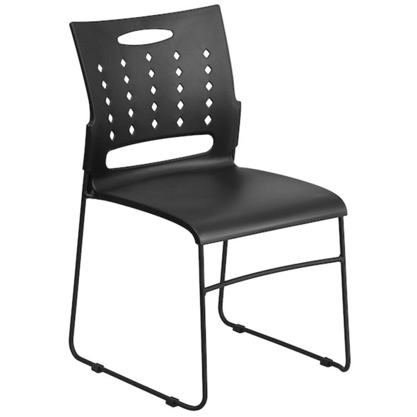 Flash Furniture Stack Chair, Plastic, Black, 17.50" H RUT-2-BK-GG