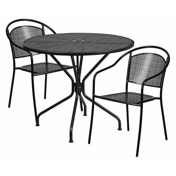 35.25" Round Black Steel Table with 2 Chairs