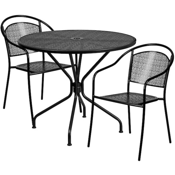 Flash Furniture 35.25" Round Black Steel Table with 2 Chairs CO-35RD-03CHR2-BK-GG